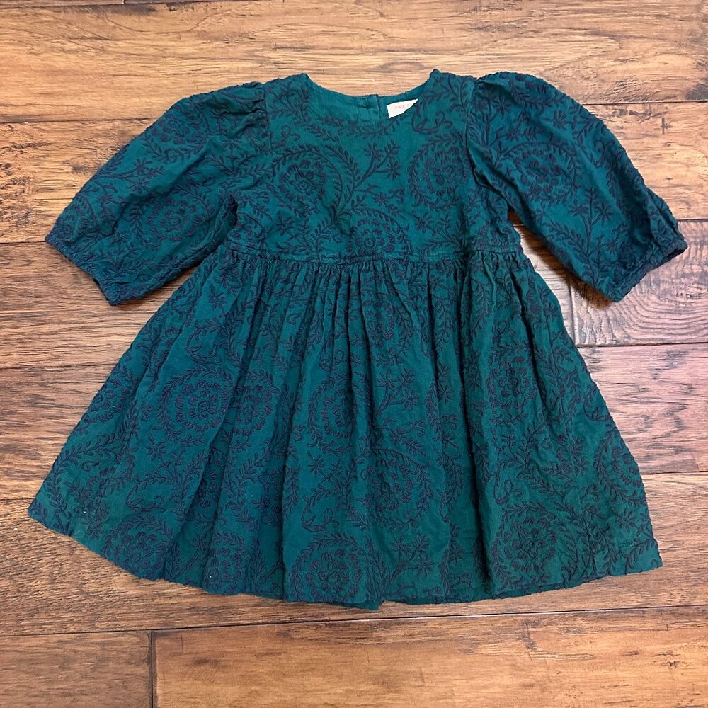 Pink Chicken Brooke Dress 3Y in Evergreen Blooming Embroidery